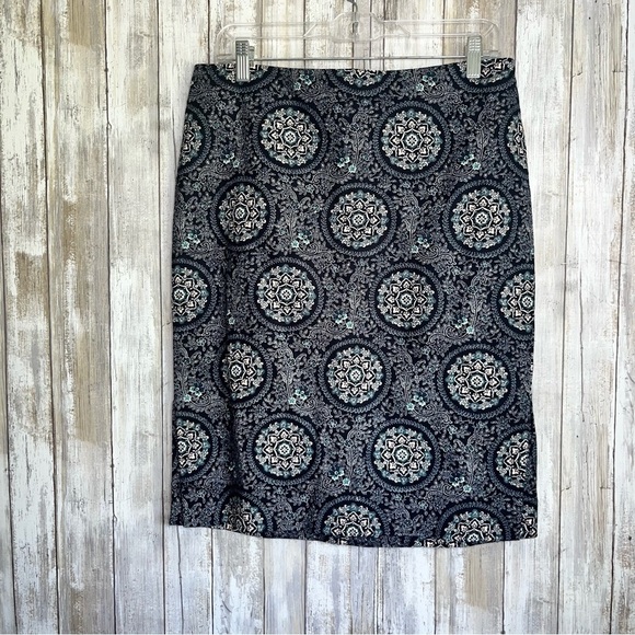 Loft Blue Floral Geometric Pencil Skirt - Picture 2 of 6